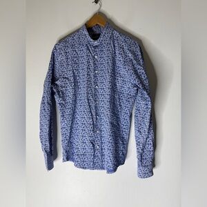 rodd and gunn Blue Floral Collar Button Down Shirt Sports Fit Size Medium
